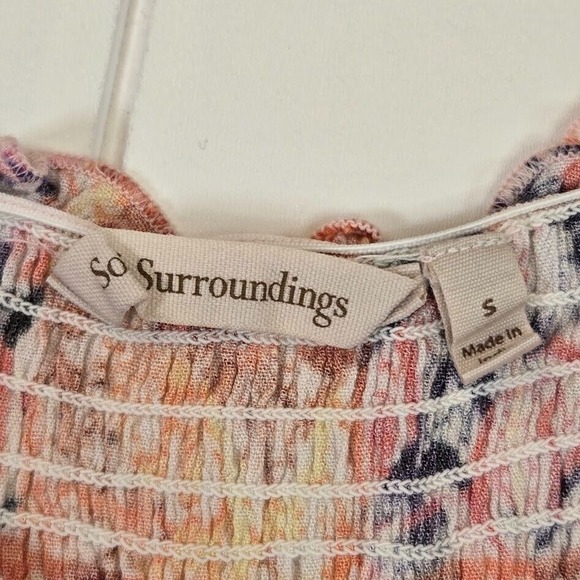 SOFT SURROUNDINGS Size SMALL Orange Floral Batik Short Sleeve Smocked Maxi Dress - Picture 5 of 9